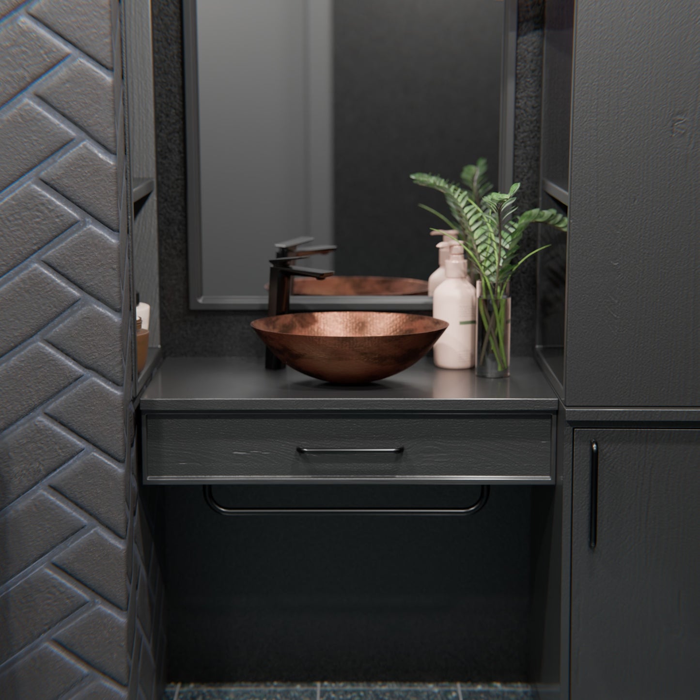 Oval Hammered Copper Vessel Bath Sink in Natural TCV-003NA