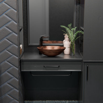 Oval Hammered Copper Vessel Bath Sink in Natural TCV-003NA