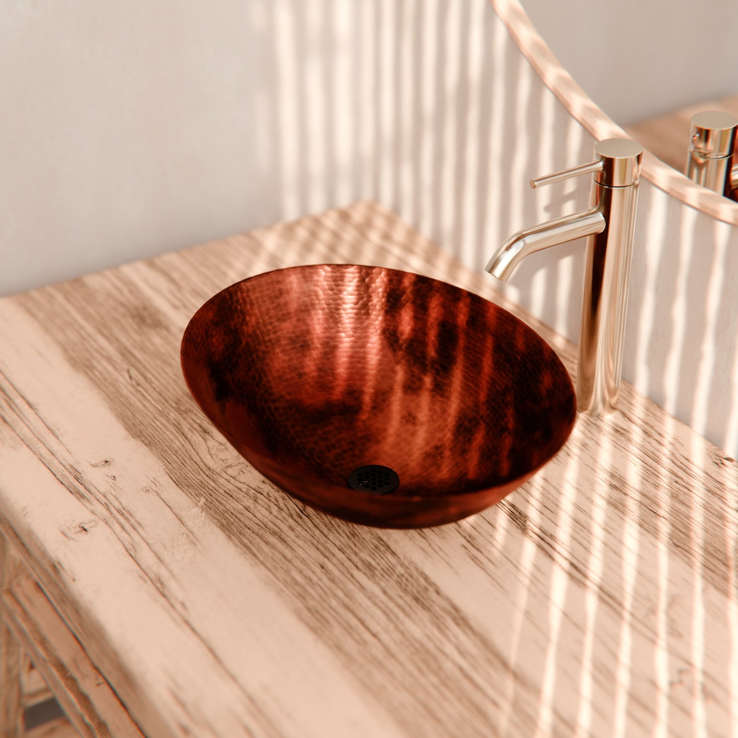 Oval Hammered Copper Vessel Bath Sink in Natural TCV-003NA