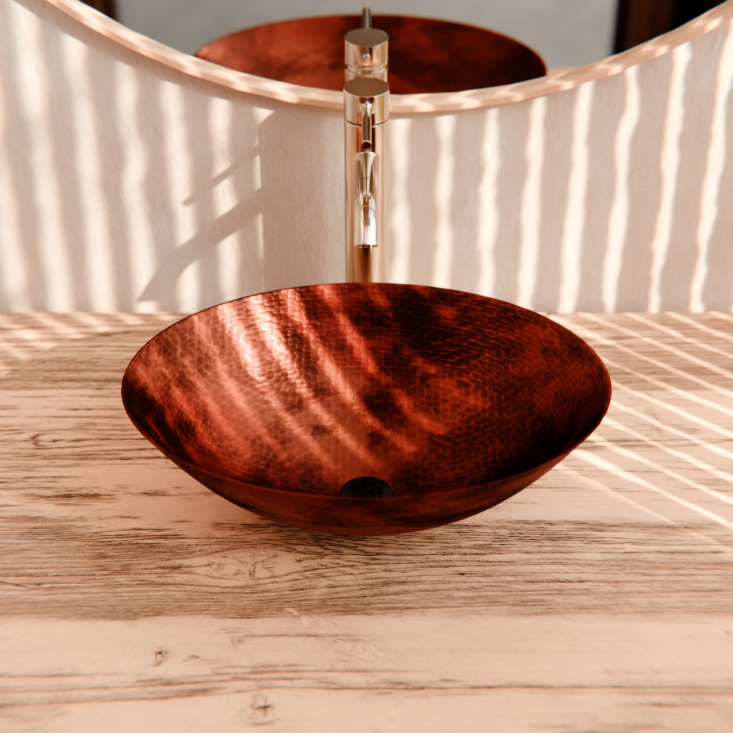 Oval Hammered Copper Vessel Bath Sink in Natural TCV-003NA