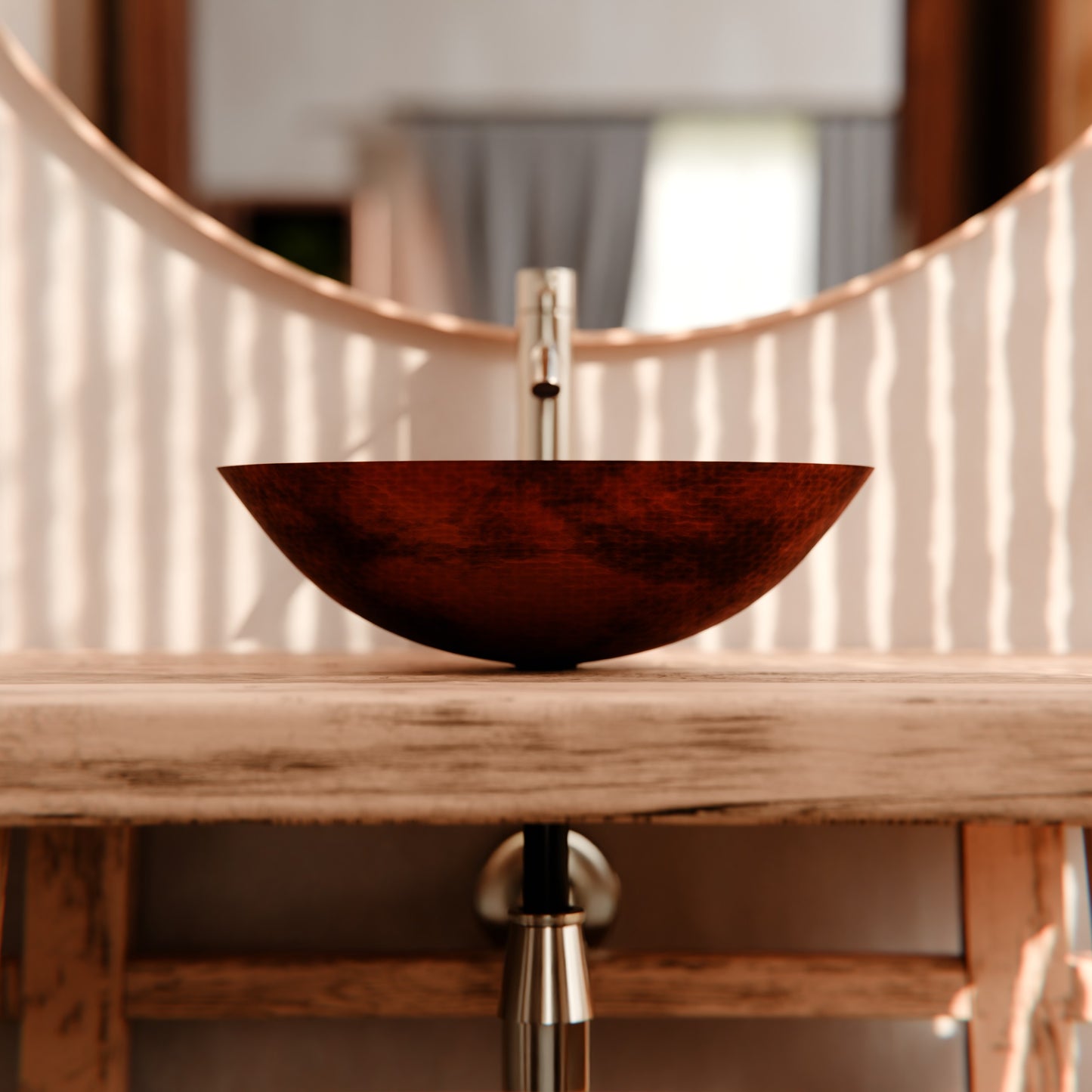 Oval Hammered Copper Vessel Bath Sink in Natural TCV-003NA