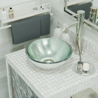 Mini 12" Silver Foiled Round Glass Vessel Bath Sink, TIG-7032-12
