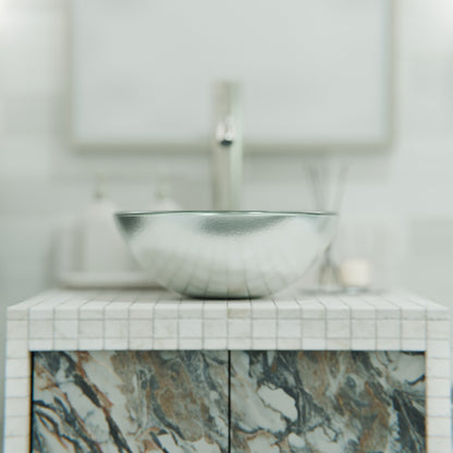 Mini 12" Silver Foiled Round Glass Vessel Bath Sink, TIG-7032-12