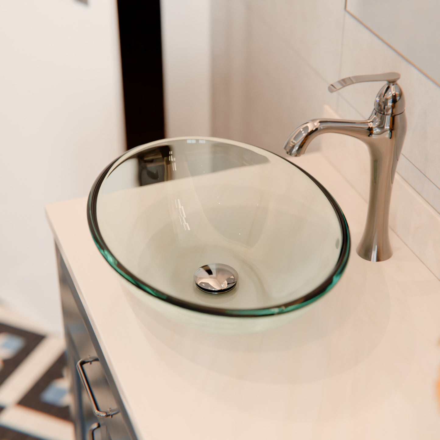 Clear Oval Tempered Glass Vessel Bathroom Sink TIG-8012C