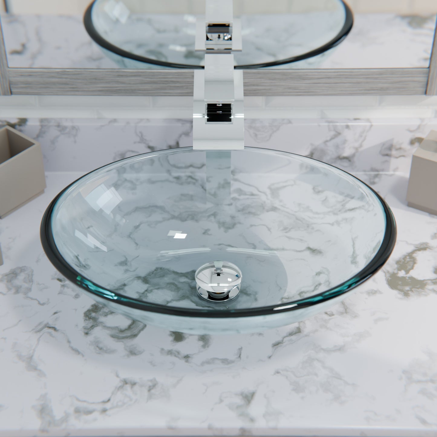 Clear Oval Tempered Glass Vessel Bathroom Sink TIG-8012C