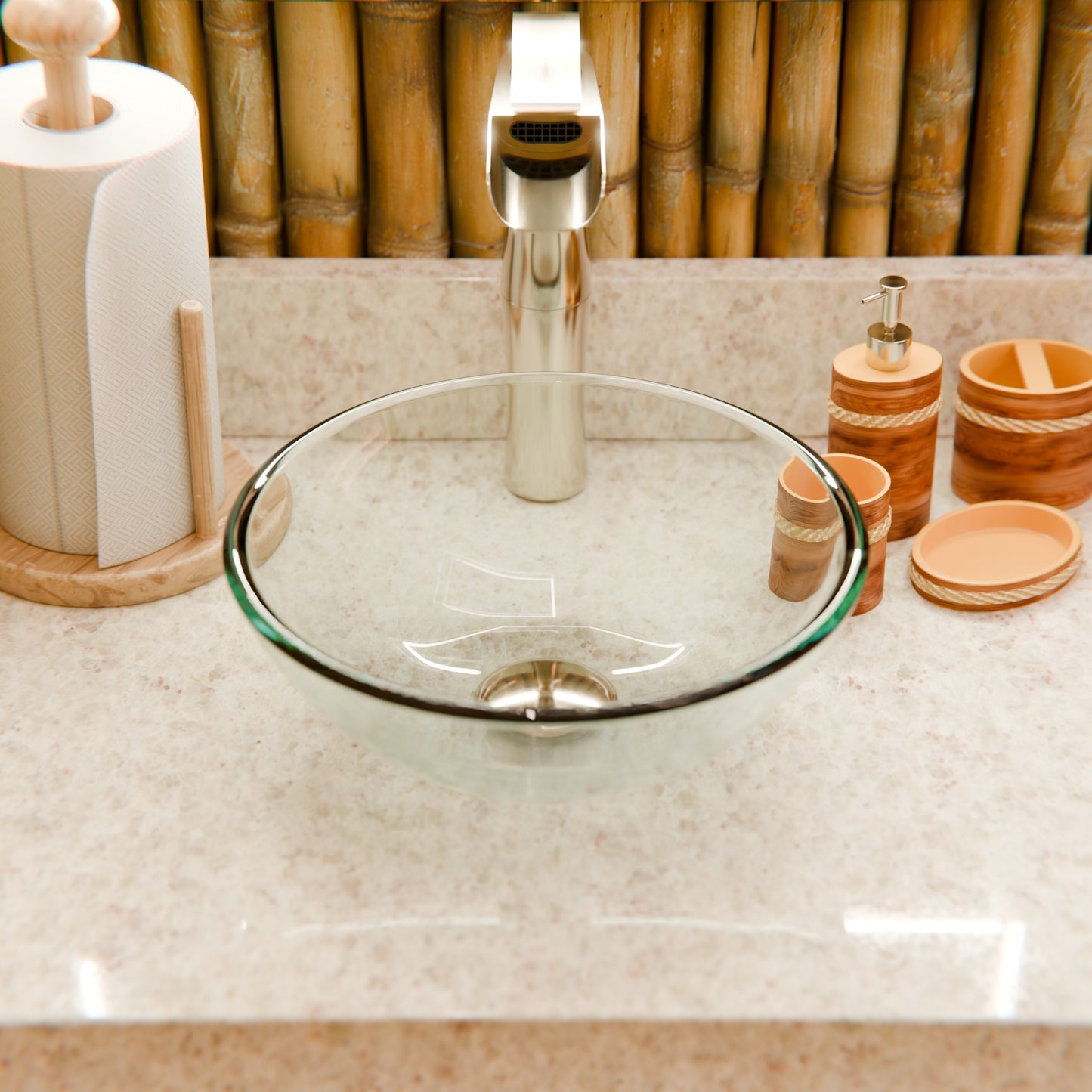 Mini 12" Clear Round Tempered Glass Vessel Bath Sink Series, TIG-8048-12