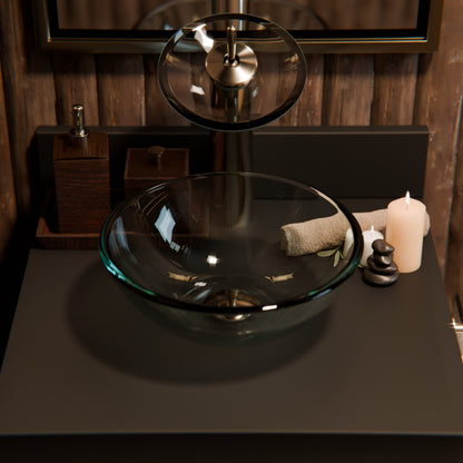 Mini 12" Clear Round Tempered Glass Vessel Bath Sink Series, TIG-8048-12