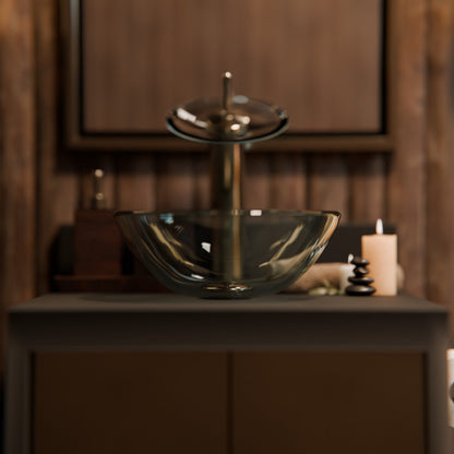 Mini 12" Clear Round Tempered Glass Vessel Bath Sink Series, TIG-8048-12