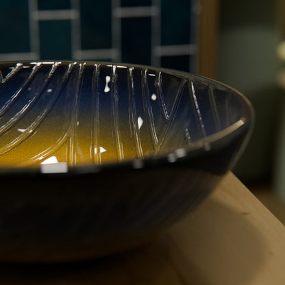 Hand Painted Ombré Navy to Yellow Glass Bathroom Vessel Sink TIG-8123B
