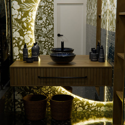 Hand Painted Ombré Navy to Yellow Glass Bathroom Vessel Sink TIG-8123B