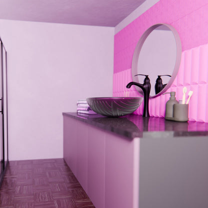 Hand painted purple glass modern bathroom vessel sink by Novatto, featuring a smooth, rounded design and vibrant purple finish.