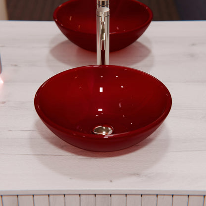 Modern solid red double-layer tempered glass bathroom sink by Novatto, featuring sleek design and durable construction.