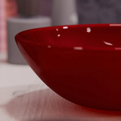 Modern Novatto solid red double layer tempered glass bathroom sink with sleek design and smooth surface, model TIG-8305.