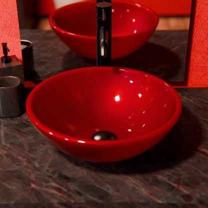 Modern solid red double layer tempered glass bathroom sink by Novatto, featuring a sleek, contemporary design.