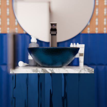 Mini 12" Blue Foiled Round Glass Vessel Bath Sink, TIG-S132-12