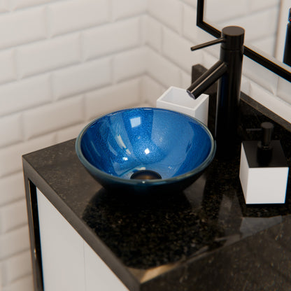 Mini 12" Blue Foiled Round Glass Vessel Bath Sink, TIG-S132-12