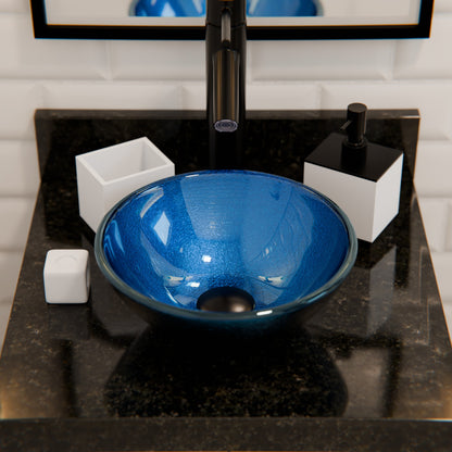 Mini 12" Blue Foiled Round Glass Vessel Bath Sink, TIG-S132-12