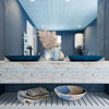 Blue Hand-Foiled Rectangle Glass Vessel Bath Sink TIG-S132-199