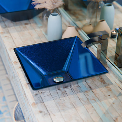 Blue Foiled Square Tempered Glass Vessel Bath Sink TIG-S132-287