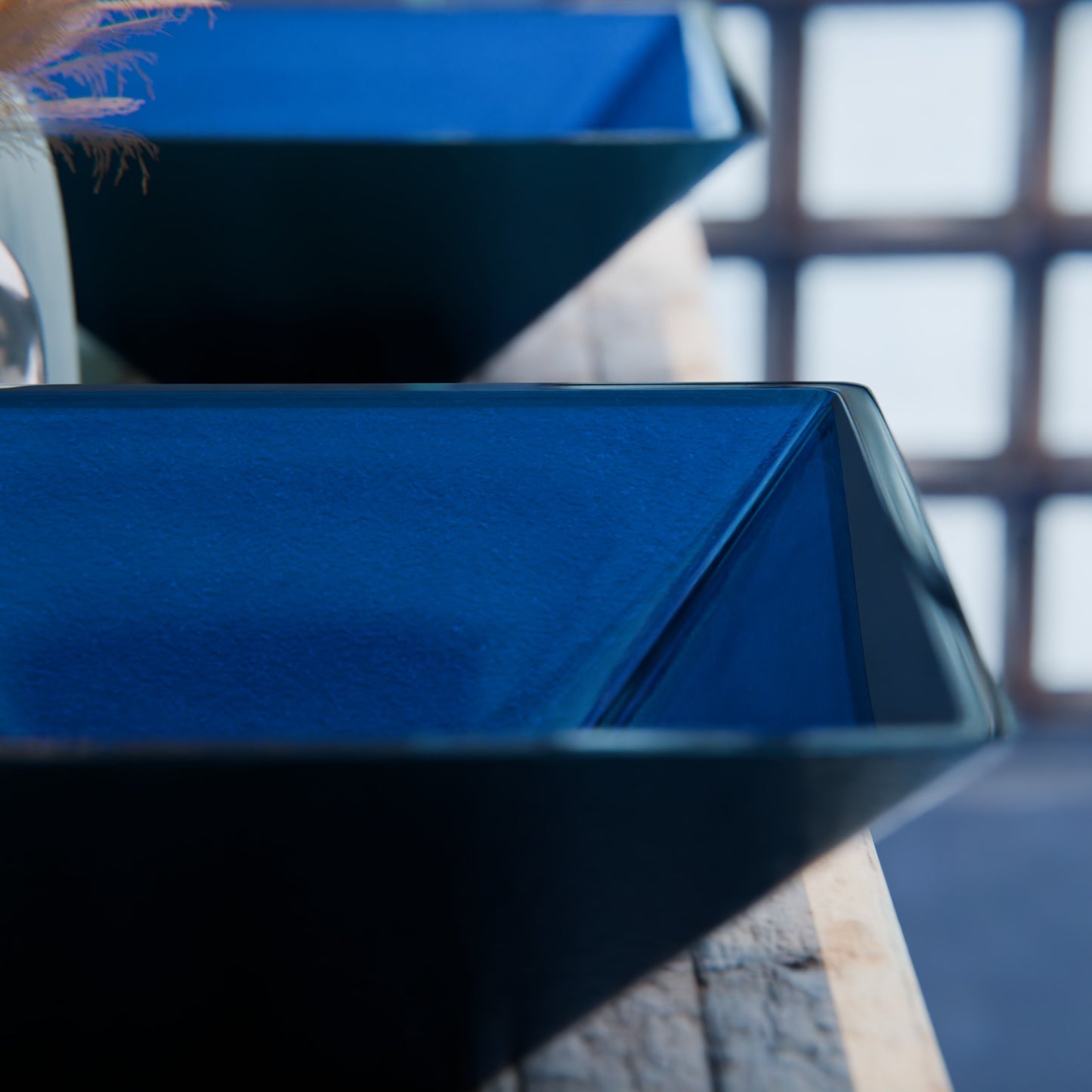 Blue Foiled Square Tempered Glass Vessel Bath Sink TIG-S132-287