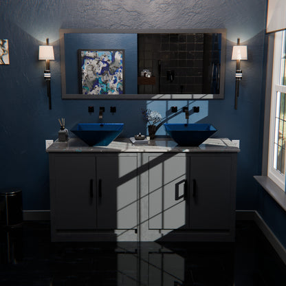 Blue Foiled Square Tempered Glass Vessel Bath Sink TIG-S132-287