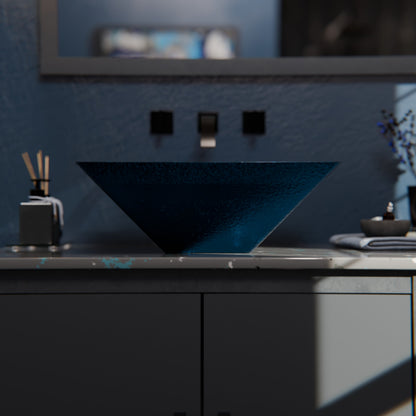 Blue Foiled Square Tempered Glass Vessel Bath Sink TIG-S132-287