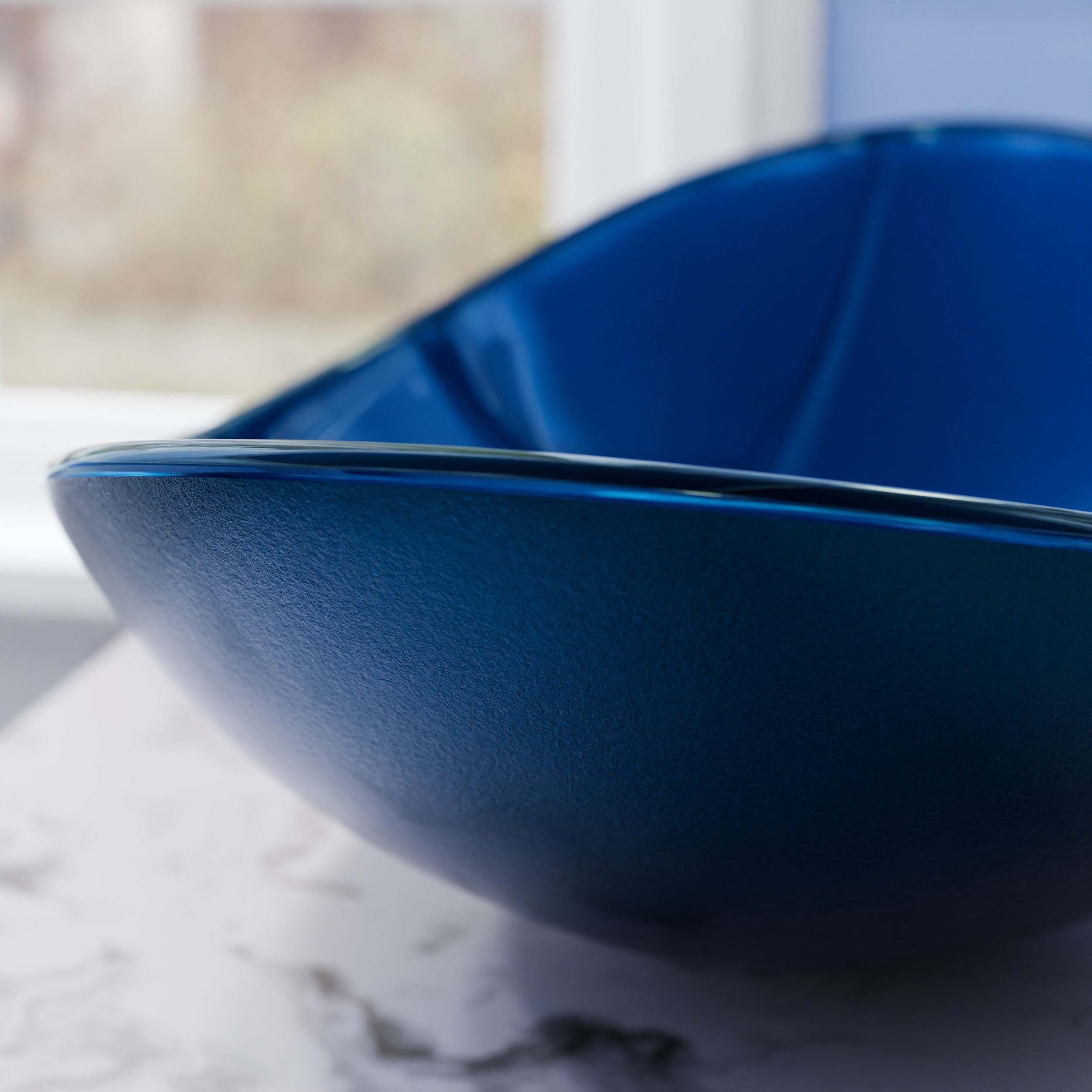 Blue Foiled Oval Tempered Glass Vessel Sink | Novatto