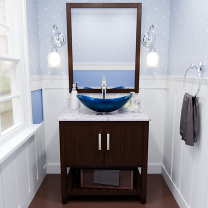 Blue Foiled Oval Tempered Glass Vessel Bath Sink TIG-S132-8031