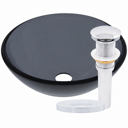 Mini 12-inch clear slate grey round glass vessel sink by Novatto, modern bathroom fixture with sleek transparent design.