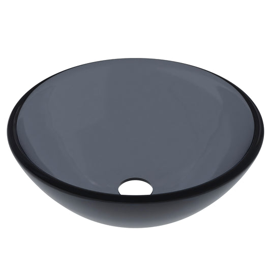 Mini 12" Clear Slate Grey Round Glass Vessel Bath Sink, TIS-168G-12