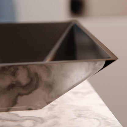 Clear Gray Square Tempered Glass Vessel Bathroom Sink TIS-168G-287