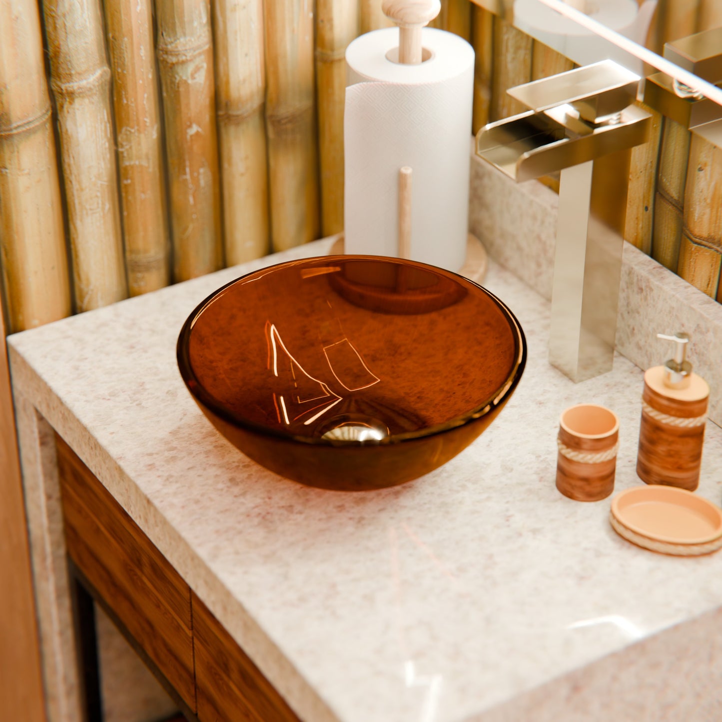 Mini 12" Clear Tea Round Glass Vessel Bath Sink, TIS-168T-12