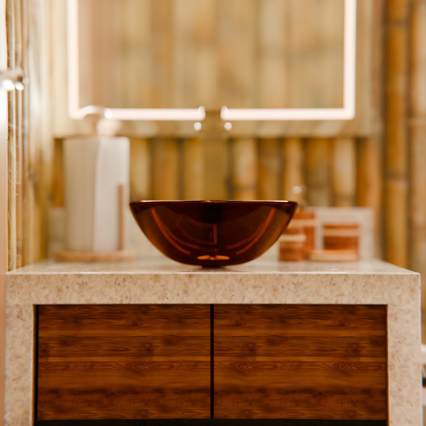 Mini 12" Clear Tea Round Glass Vessel Bath Sink, TIS-168T-12