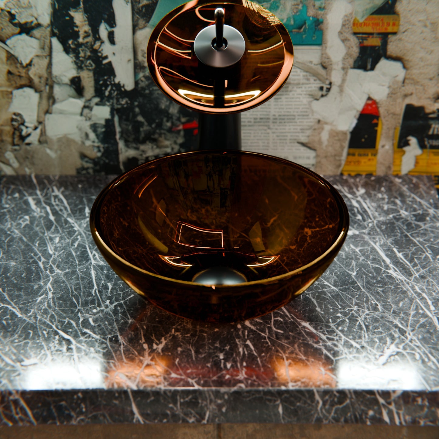 Mini 12" Clear Tea Round Glass Vessel Bath Sink, TIS-168T-12