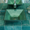 Green Square Tempered Glass Vessel Bathroom Sink TIS-286G