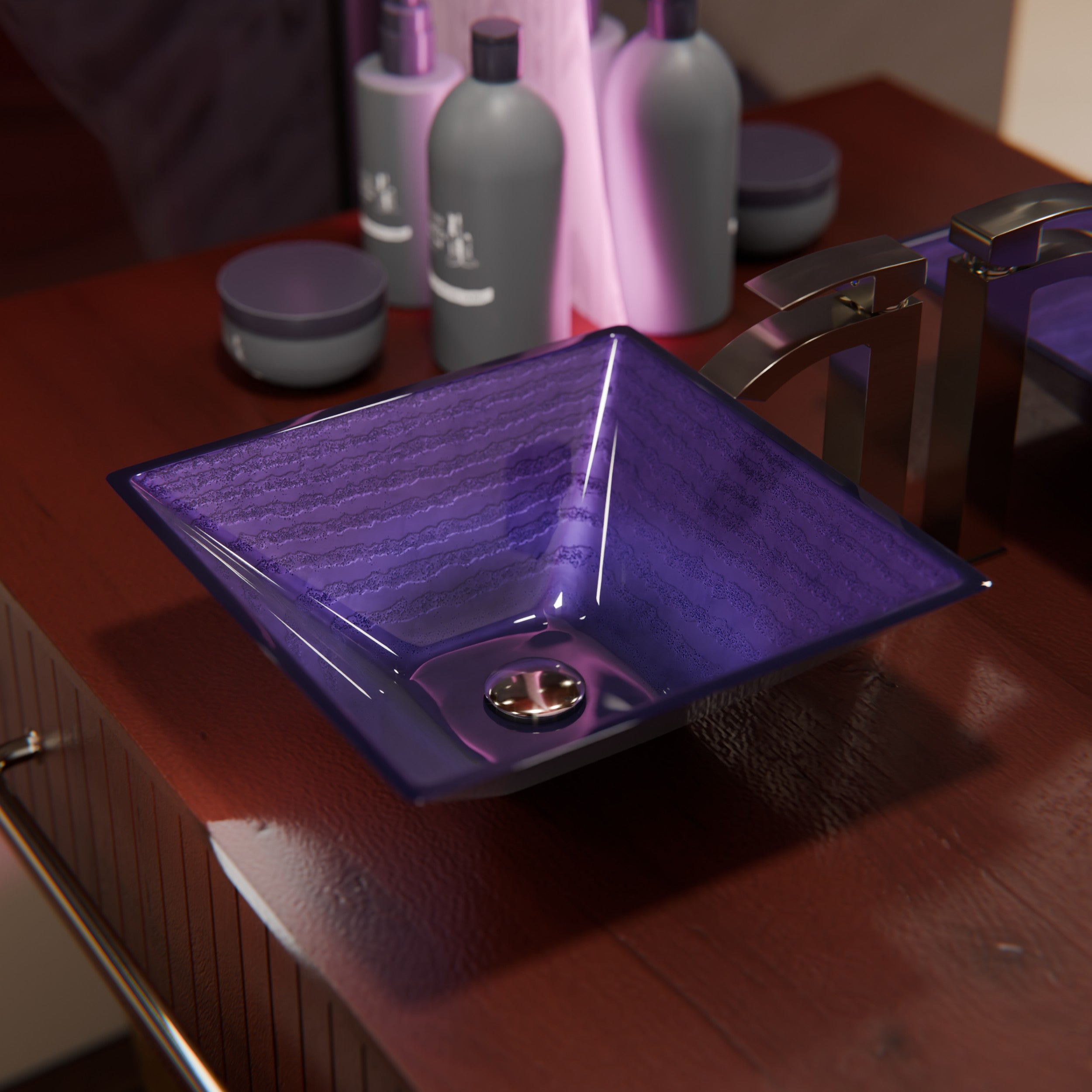 Purple Square Frosted Glass Vessel Bathroom Sink, TIS-286P | Novatto