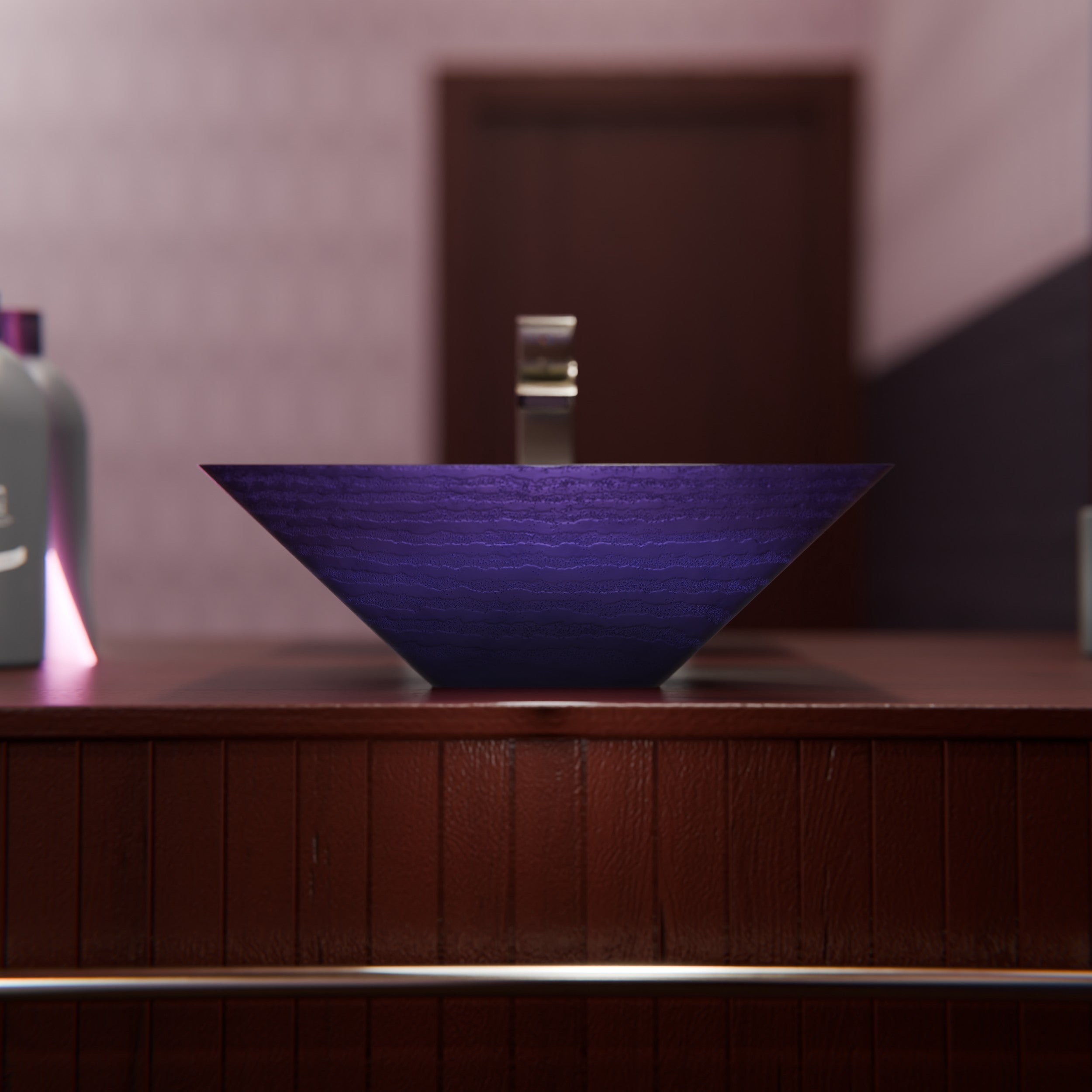 Purple Square Frosted Glass Vessel Bathroom Sink, TIS-286P | Novatto