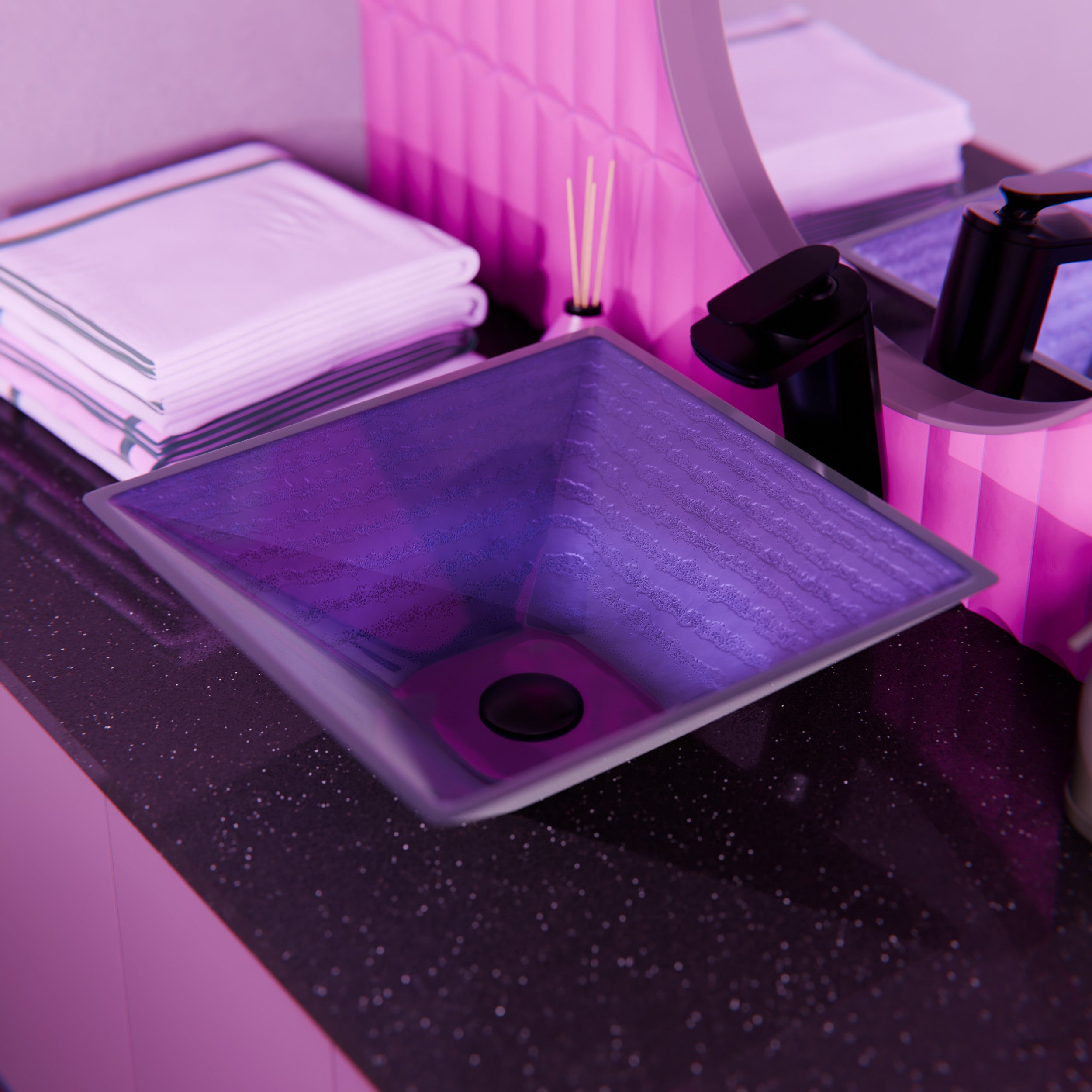 Purple Square Frosted Glass Vessel Bathroom Sink, TIS-286P | Novatto
