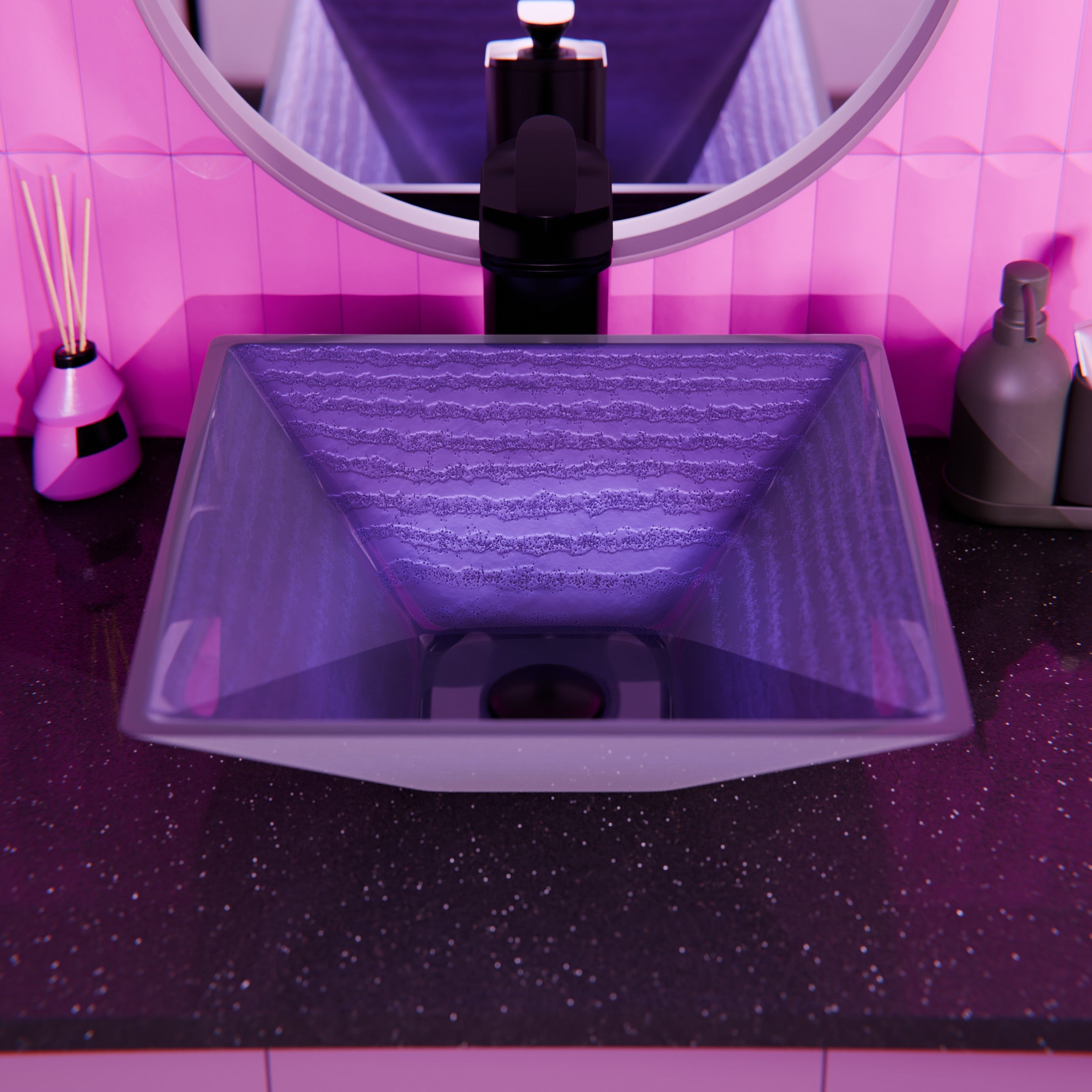 Purple Square Frosted Glass Vessel Bathroom Sink, TIS-286P | Novatto