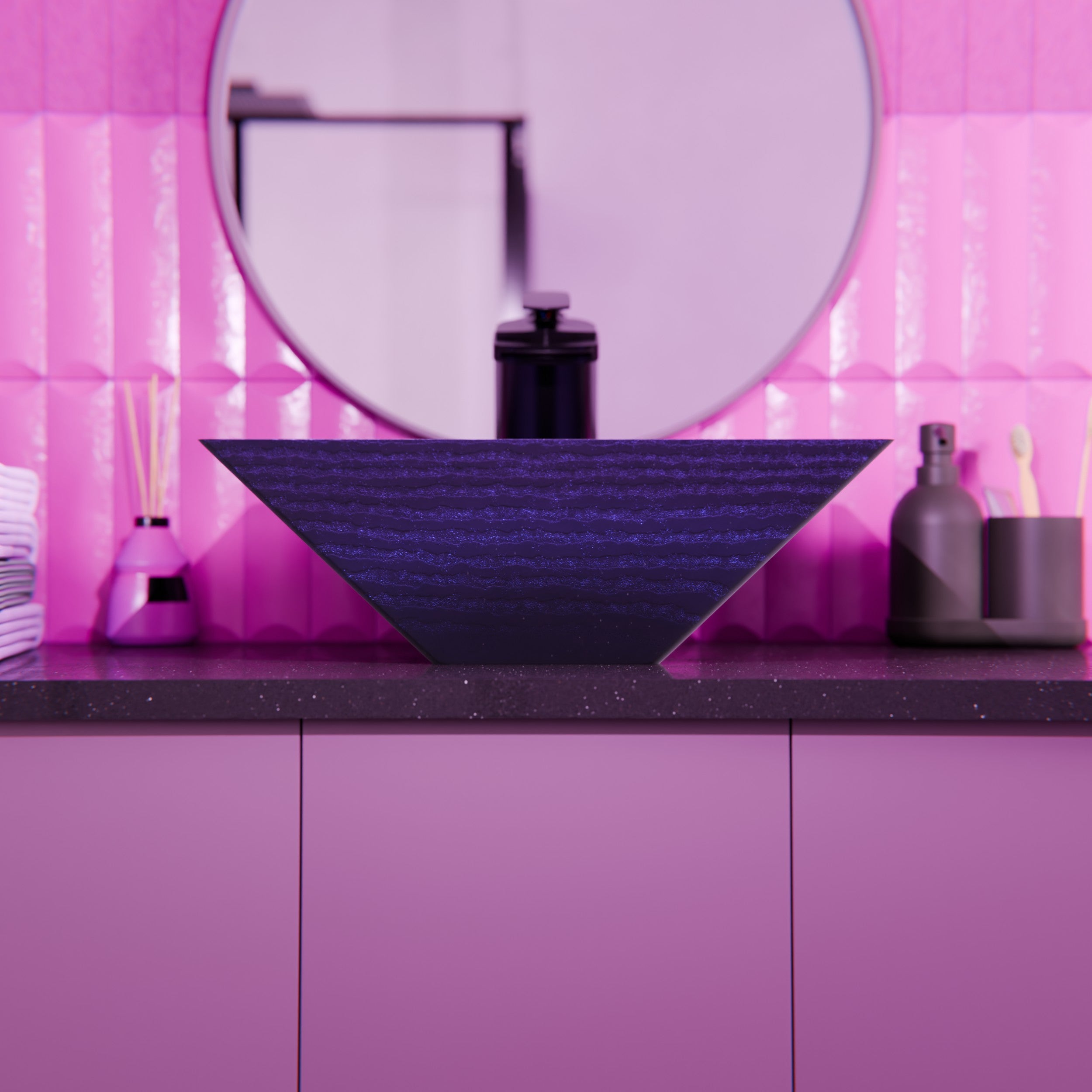 Purple Square Frosted Glass Vessel Bathroom Sink, TIS-286P | Novatto