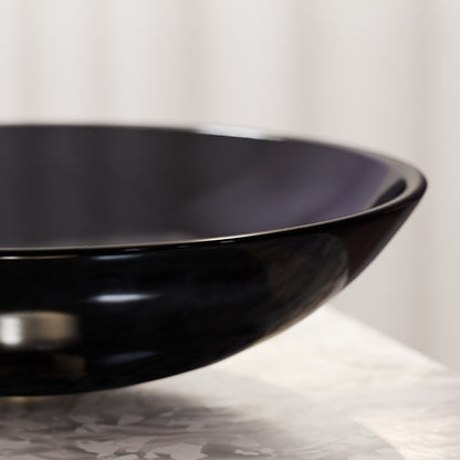 Clear Slate Grey Round Shallow Glass Vessel Bath Sink TIS-316G