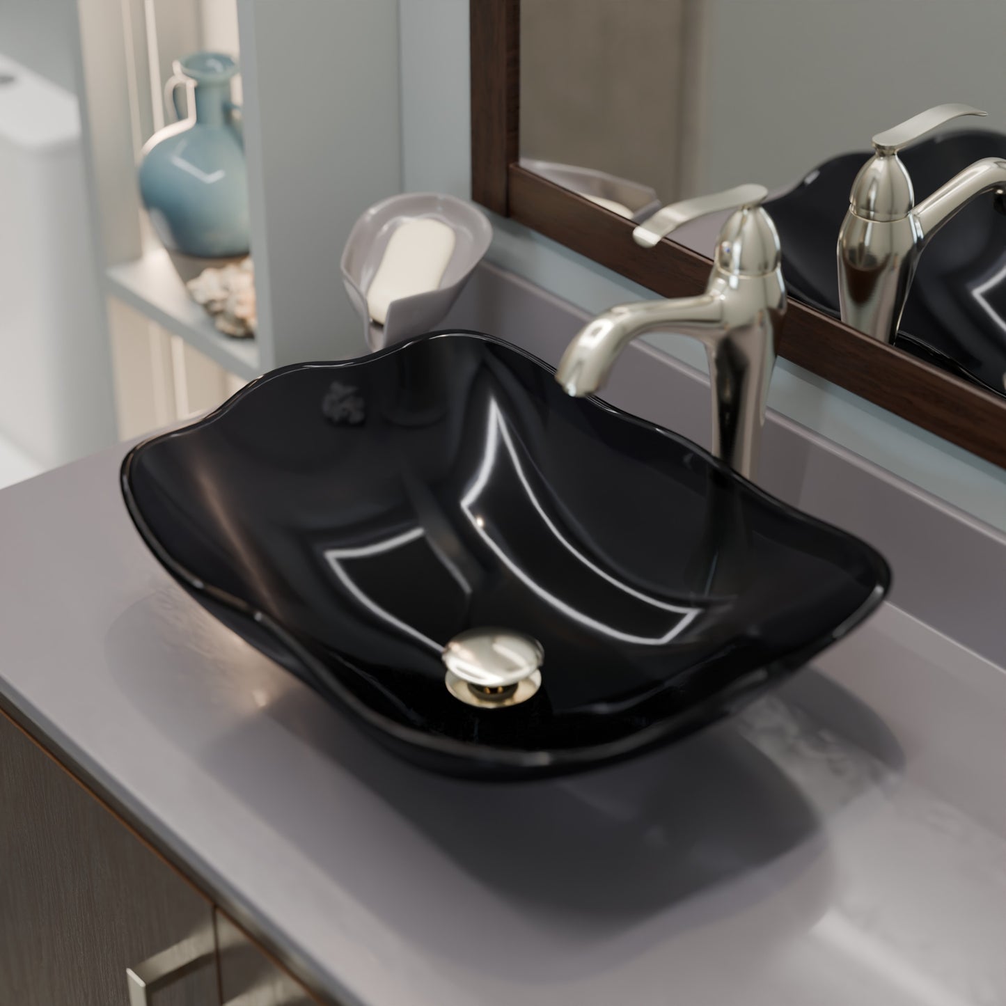 Novatto traditional vessel faucet handle parts set with single handle in ocean finish, including handle and mounting components.