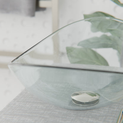 Clear oval tempered glass vessel sink by Novatto, modern bathroom fixture with sleek design and smooth, transparent surface.