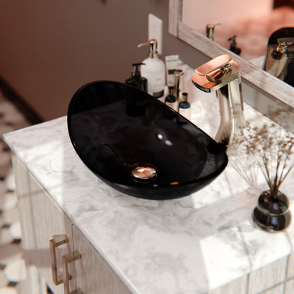Clear Slate Grey Oval Slipper Tempered Glass Vessel Sink TIS-324G