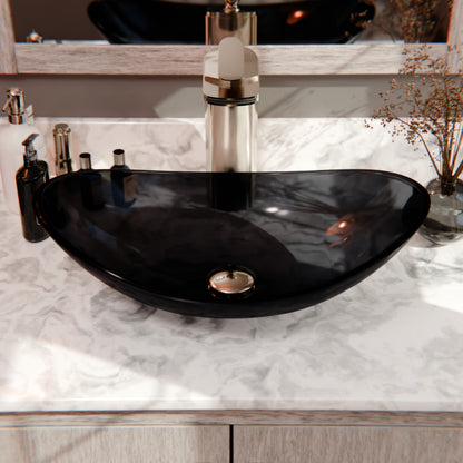 Clear Slate Grey Oval Slipper Tempered Glass Vessel Sink TIS-324G