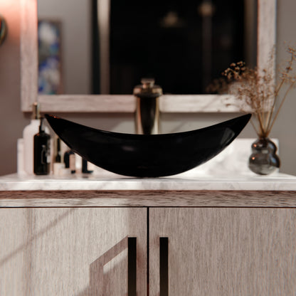 Clear Slate Grey Oval Slipper Tempered Glass Vessel Sink TIS-324G