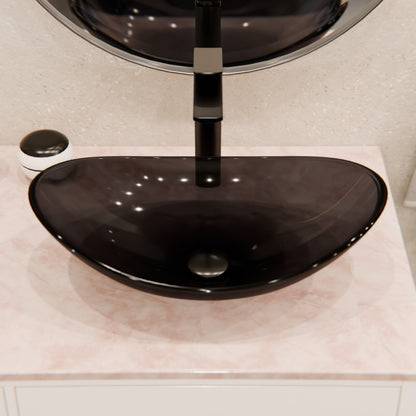 Clear Slate Grey Oval Slipper Tempered Glass Vessel Sink TIS-324G