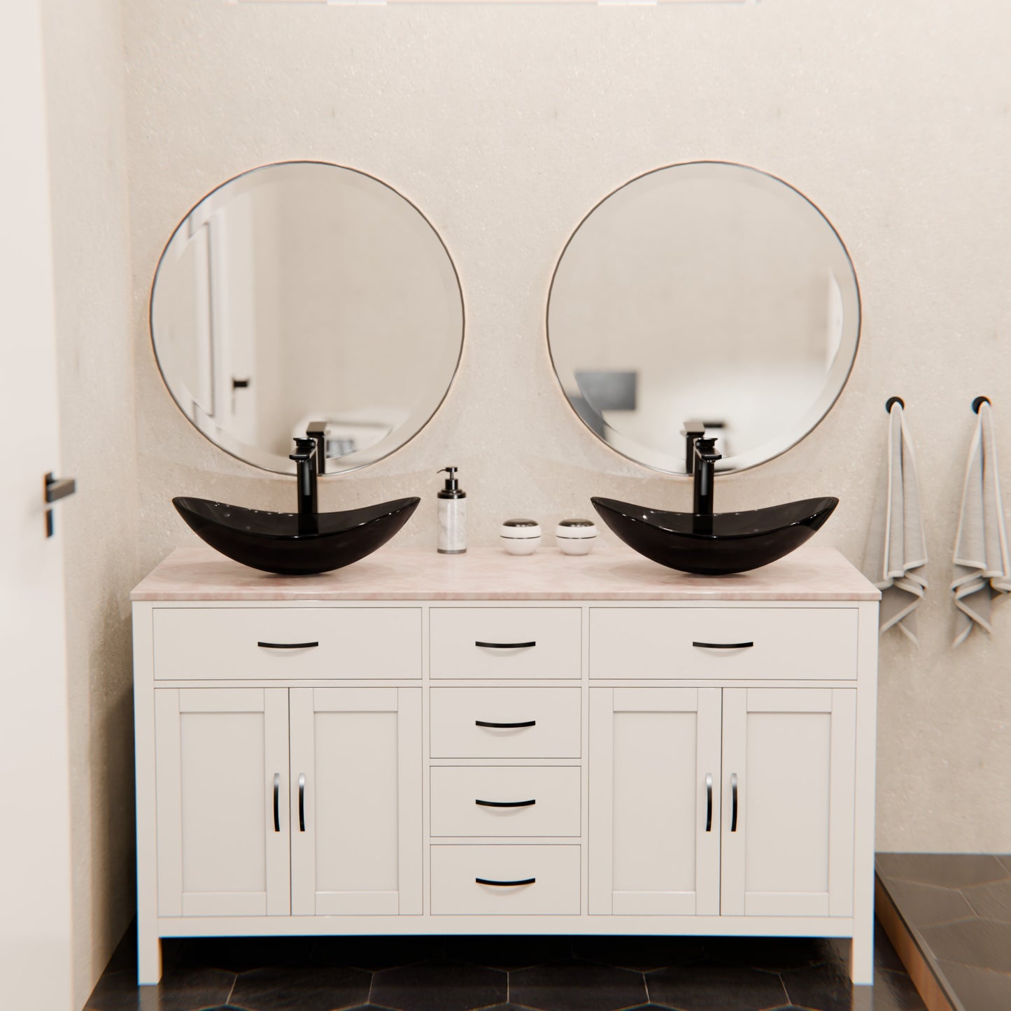 Clear Slate Grey Oval Slipper Tempered Glass Vessel Sink TIS-324G