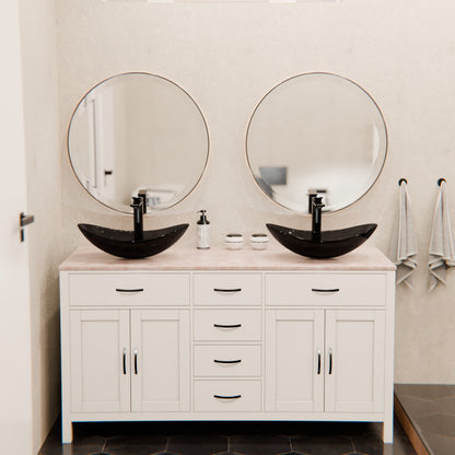 Clear Slate Grey Oval Slipper Tempered Glass Vessel Sink TIS-324G