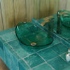 Clear Green Oval Slipper Glass Vessel Sink TIS-324GN